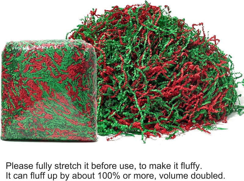 Mefleet 1/2 LB Crinkle Cut Paper Shred Filler 8 oz Green & Red Crinkle Shredded Paper for Gift Box - Gift Basket Bag Filler - Grass Cushion Stuffing for Christmas Holiday Packaging Wrapping - Image 4